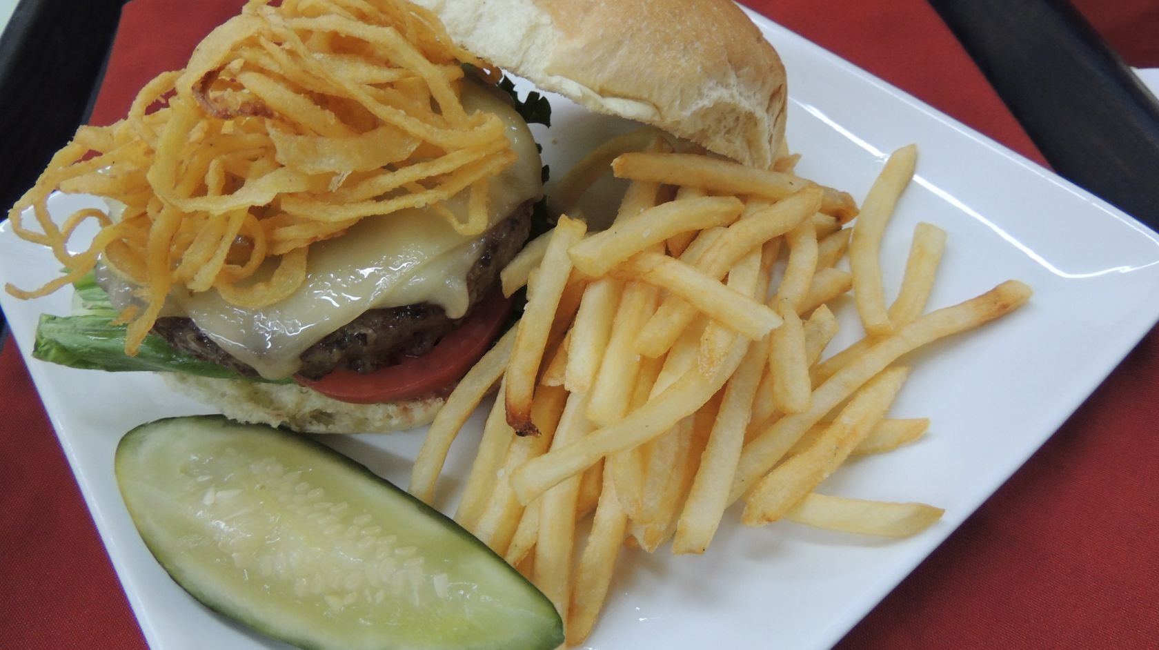 burger and fries served at Inn at Longwood Medical Hotel