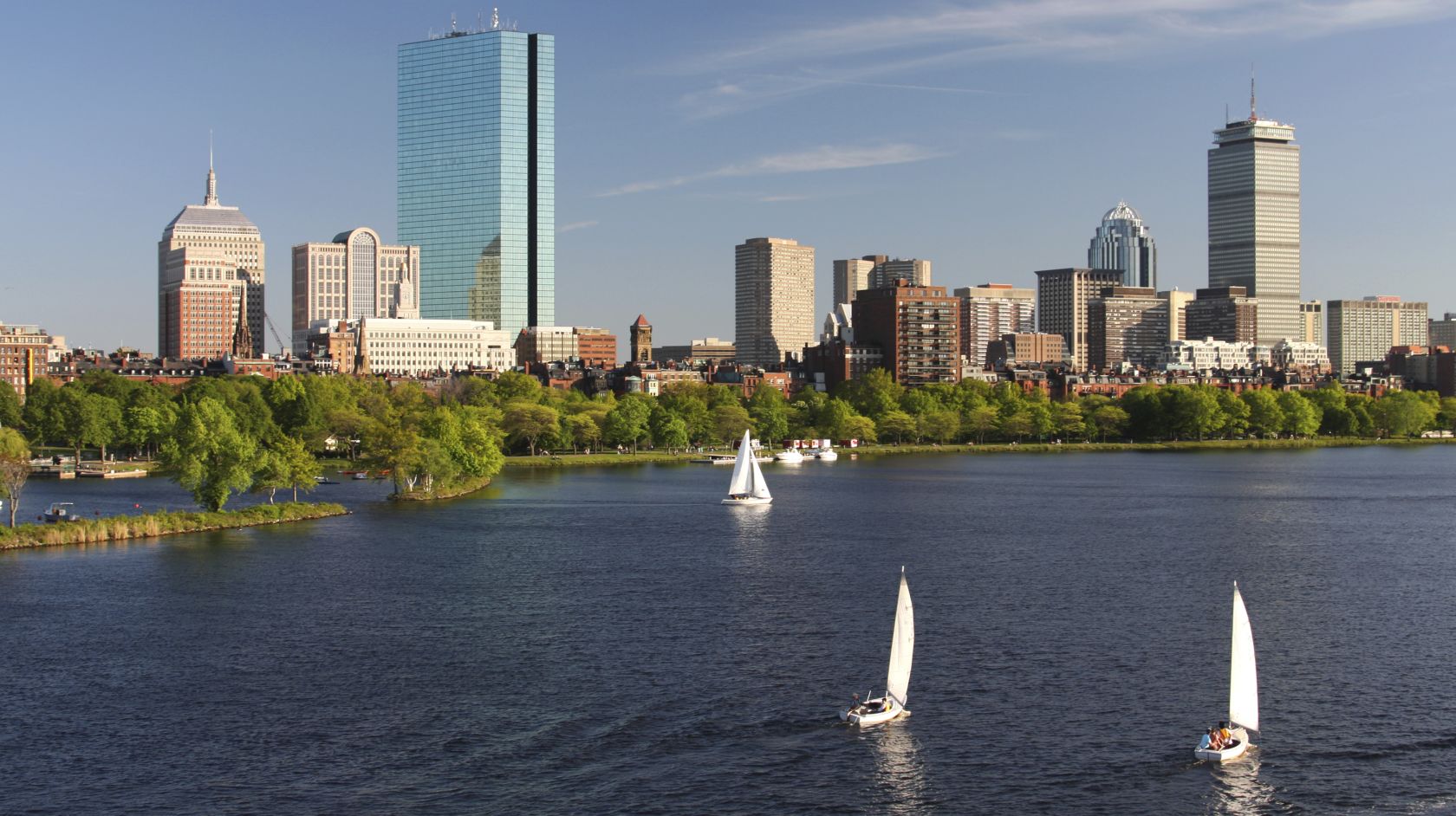 Charles River summer skyline in Boston Massachusetts near Inn at Longwood Medical Hotel