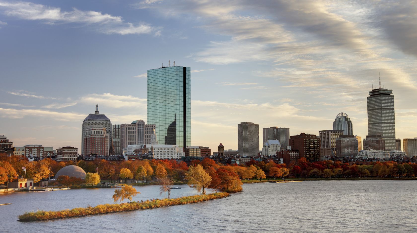 boston skyline during the fall 